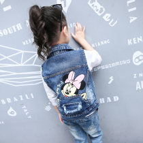 Girl cowboy vest girl spring and autumn 2021 new childrens clothing sleeveless jacket female baby waistcoat tide
