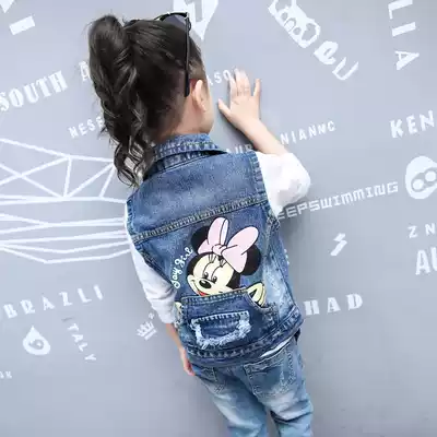 Girl cowboy vest girl spring and autumn 2021 new children's clothing sleeveless jacket female baby waistcoat tide