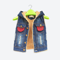 Boy cowboy vest autumn and winter plus velvet vest new childrens clothing children childrens horse jacket jacket with hat Han Fang