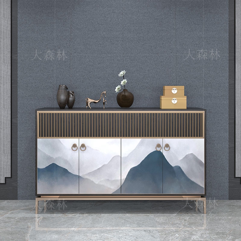 New Chinese-style porch cabinet modern solid wood household partition decoration simple storage cabinet foyer strip case villa side view platform