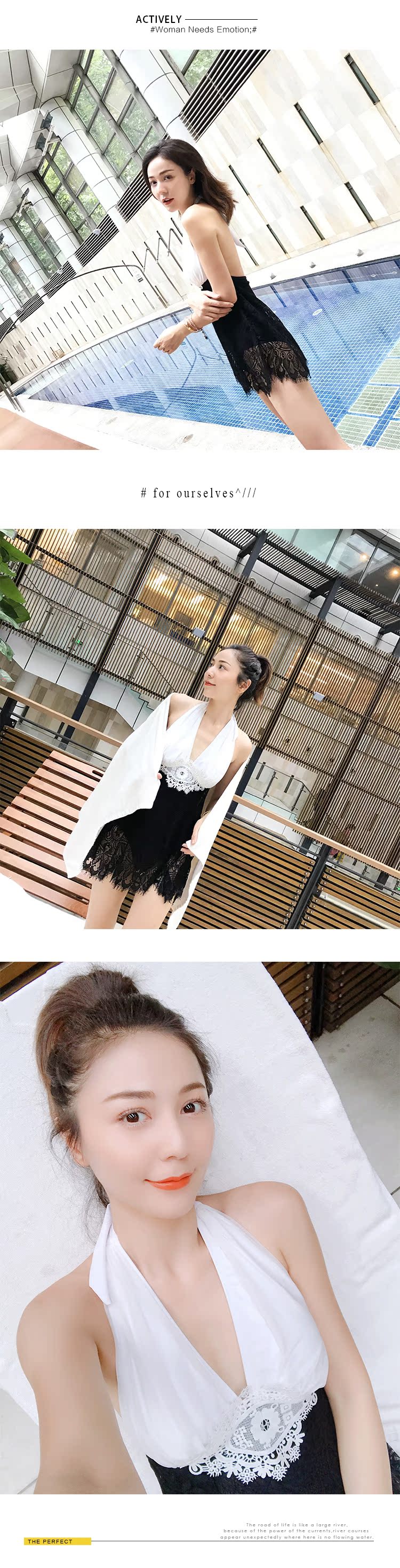 UPRAISE 2018 áo tắm mới kết hợp ren đen trắng gợi cảm kết hợp váy mùa hè giảm béo AN0009 mẫu áo tắm liền thân đẹp