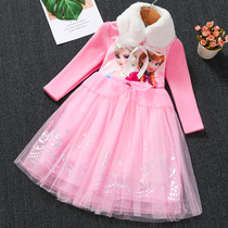 Frozen Elsa Princess Dress Girls Plus Velvet Dress Autumn Winter Children Aisha Anna Pink Christmas Skirt