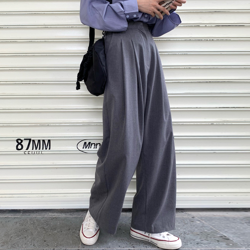 Gray suit pants women's spring and autumn straight loose 2021 new mopping hanging wide leg casual pants tide ins
