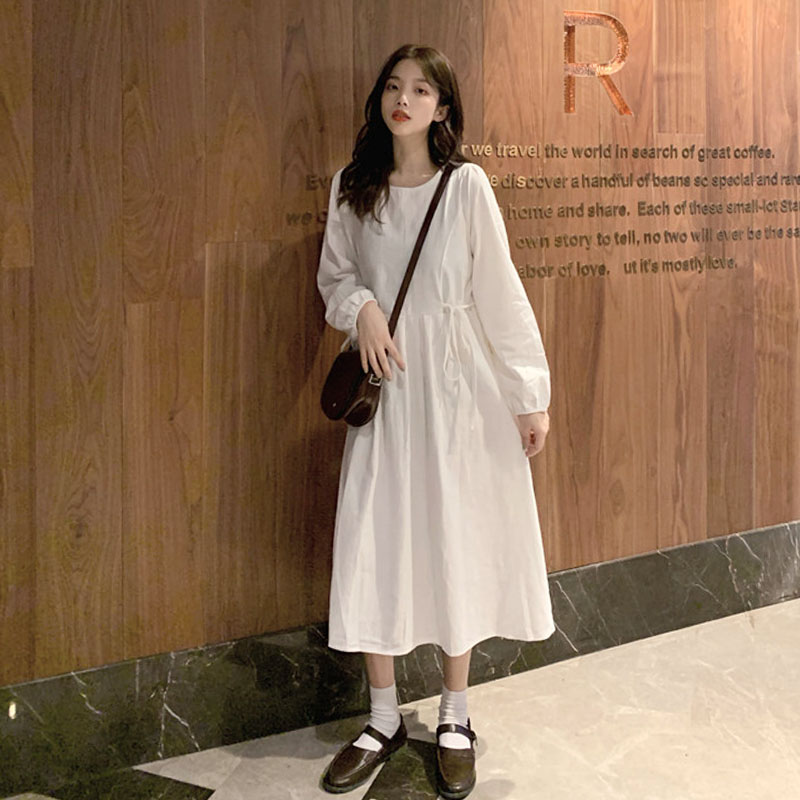 White long-sleeved dress women's spring 2023 new retro gentle style super fairy style with long skirt trendy