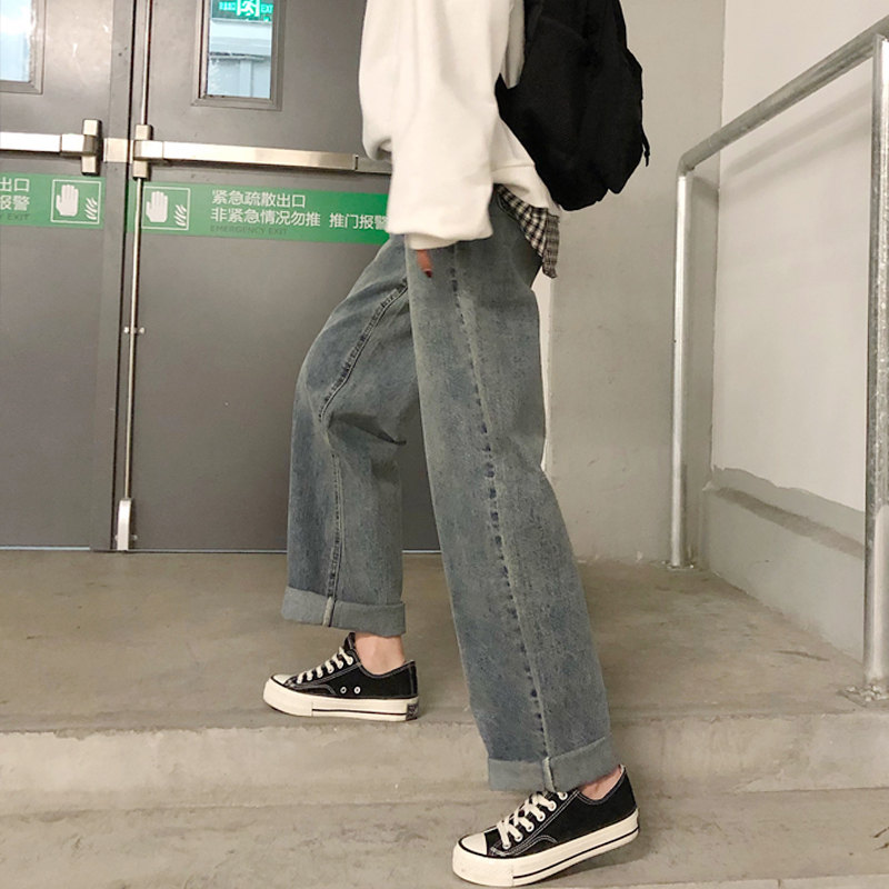 Retro jeans women's loose straight 2022 new autumn mopping wide-leg pants high waist thin all-match pants trend