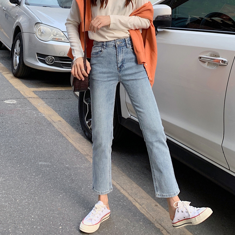 Light blue jeans women's 2022 new autumn Korean version high waist loose straight pants are thin and versatile pants trend
