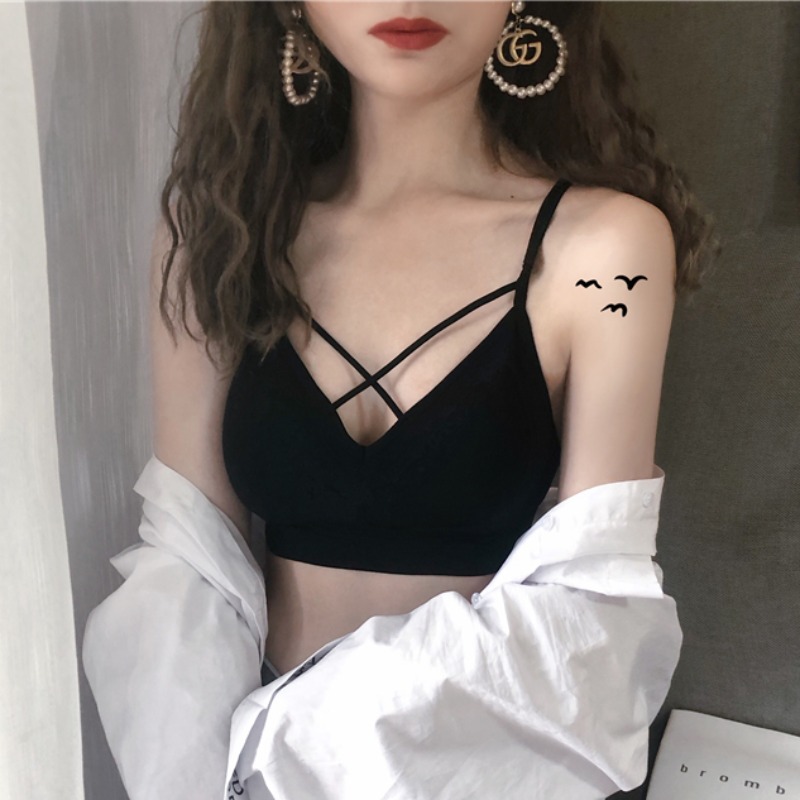 Black tube top women's cross bottom vest beautiful back bra running sports bra sexy wrap chest wear underwear