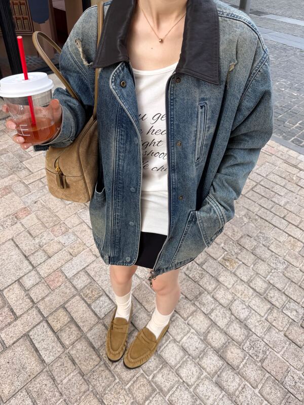 Oker Genuine Product. Korean Retro Washed Vintage Denim Jacket, Loose Casual Versatile Jacket 1152