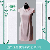 Kristina Linen Dress Pink Summer Beautician workwear counselor with short sleeve foam sleeveless dolls collar