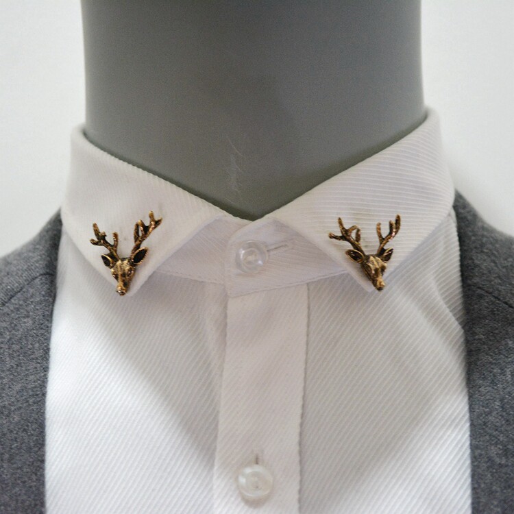 Collarbutton fashion new deer brooch personality collar pin deer head suit brooch shirt collar clip for men and women