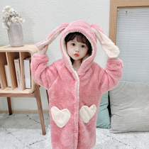 girls' autumn winter nightdress children's winter flannel pajamas dress princess coral fleece baby girls long sleeve home clothes