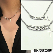 Male titanium steel not off color necklace 2022 new fashion net red tides female cross pendant lock bone chain couple ornaments