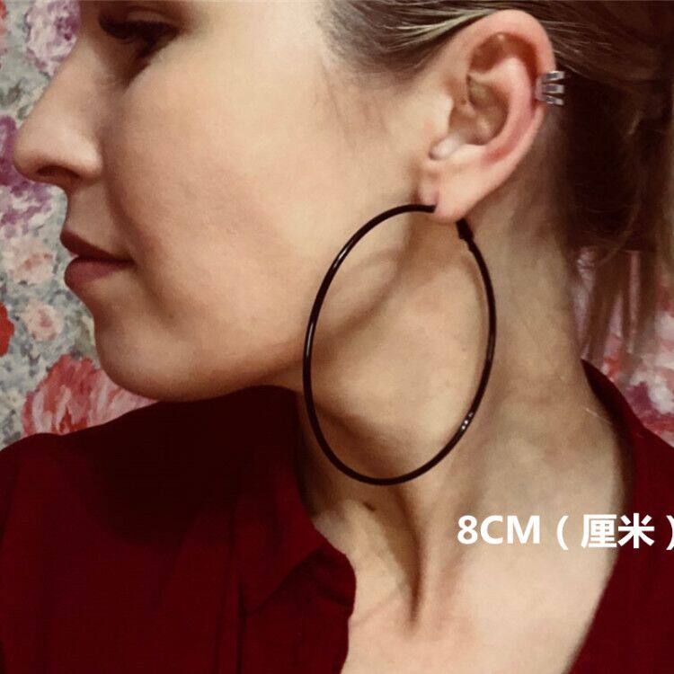 New European and American hyperbolic large circle rings earrings without earholes female ear clip black large ring ear ornament fashion female ear pin