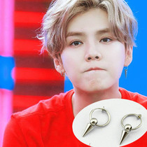Lu Han with the same Korean version of male and female students tide earrings simple titanium steel single earrings domineering creative earrings without ear clip