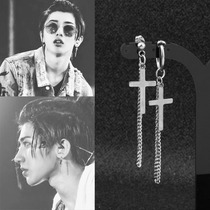 Net red earrings cross long chain titanium steel earrings punk male tide Joker earrings without ear hole ear clip female