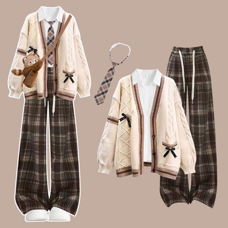 Autumn and Winter Korean Style Outfit Set: Lazy Style Sweater, Jacket, Shirt, Casual Pants Three-Piece Set for Women Autumn and Winter Korean Style Outfit Set: Lazy Style Sweater, Jacket, Shirt, Casual Pants Three-Piece Set for Women