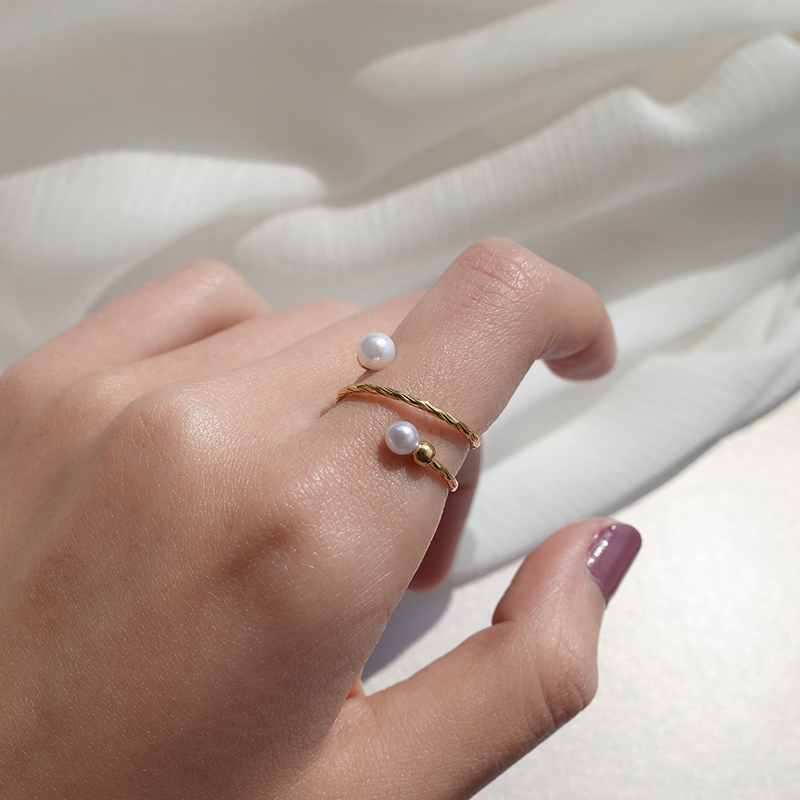 [Mệt mỏi] Thiết kế vàng 14K thiết kế đính cườm vòng mở có thể giặt được vòng sang trọng tối giản nhẫn vàng 18k nam