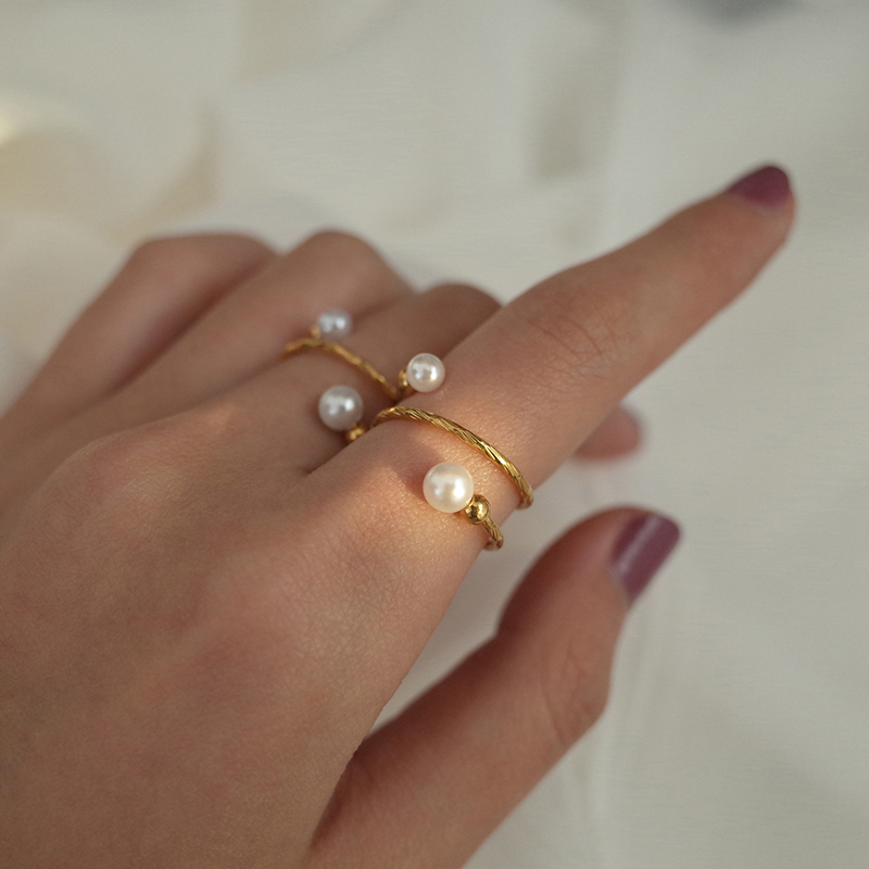[Mệt mỏi] Thiết kế vàng 14K thiết kế đính cườm vòng mở có thể giặt được vòng sang trọng tối giản nhẫn vàng 18k nam
