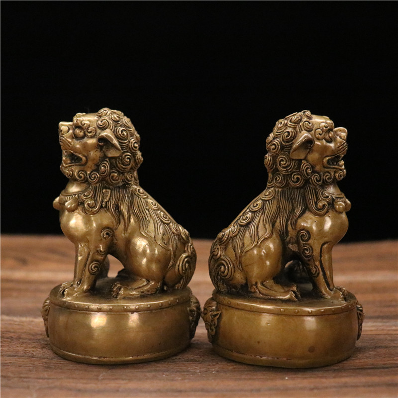 Lion Ornaments, Brass Door Lions, Beijing Lions, a Pair, Palace of the Forbidden City Lions, Home Feng Shui Desktop Decoration Crafts Lion Ornaments, Brass Door Lions, Beijing Lions, a Pair, Palace of the Forbidden City Lions, Home Feng Shui Desktop Decoration Crafts