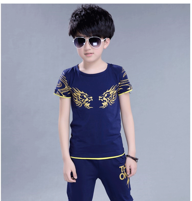 Mùa hè 6 mới 7 bé trai 8 bộ quần áo trẻ em 10 bé trai tay áo ngắn mùa hè 4 quần áo thể thao 9 tuổi quần áo bé trai