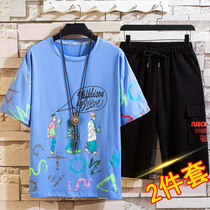 13 big children new casual fashion half-sleeve set 2021 summer short-sleeved shorts two-piece 12-year-old youth tide