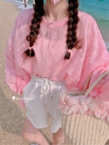 Lace Top Women 2021 Summer Loose Plus Size Thin Chiffon Sexy Hollow Sunscreen Clothes Long Sleeve Outside T-Shirt