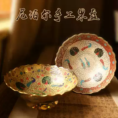 Factory supply Nepal handmade fruit plate pure copper painted tray fruit plate indoor home decoration Buddha equipment