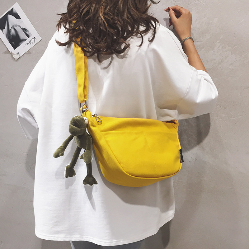Canvas bag women's bag new 2022 solid color simple dumpling bag Harajuku ulzzang cloth bag shoulder messenger bag