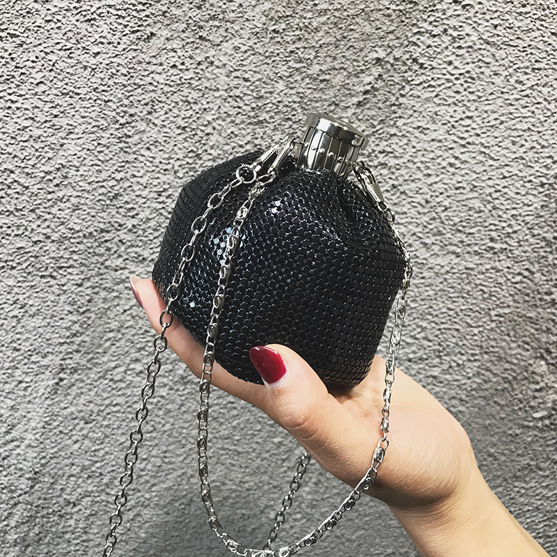 Mini bag women's 2021 new woven bucket bag sequined chain shoulder bag casual hip flask bag messenger bag