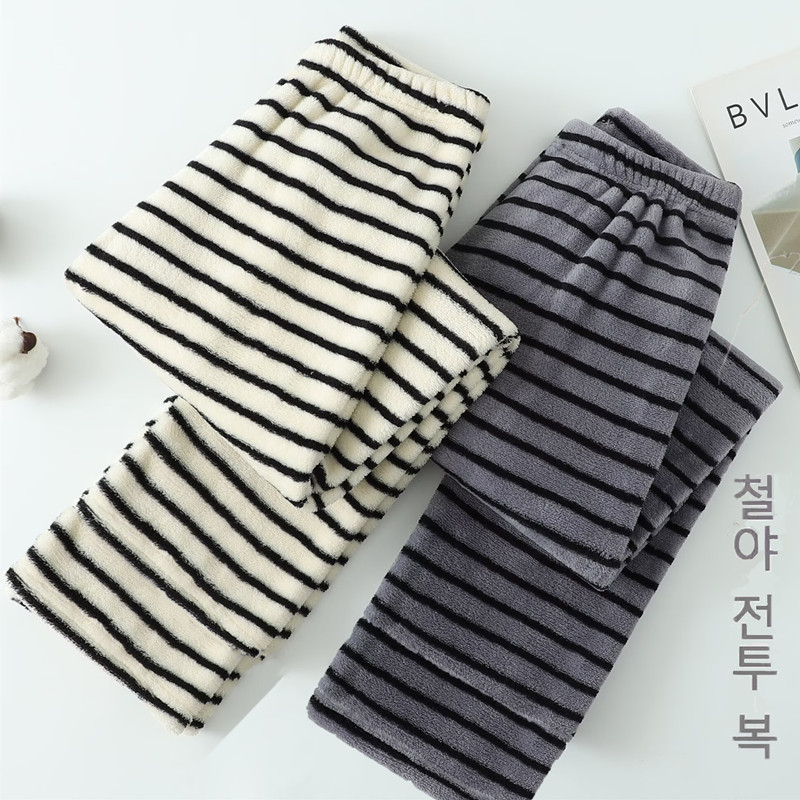Clearance Sale: Warm Striped Coral Fleece Women's Pants for Home, Thermal Casual Pants for Autumn and Winter, Lazy Wearable Sleep Pants Clearance Sale: Warm Striped Coral Fleece Women's Pants for Home, Thermal Casual Pants for Autumn and Winter, Lazy Wearable Sleep Pants