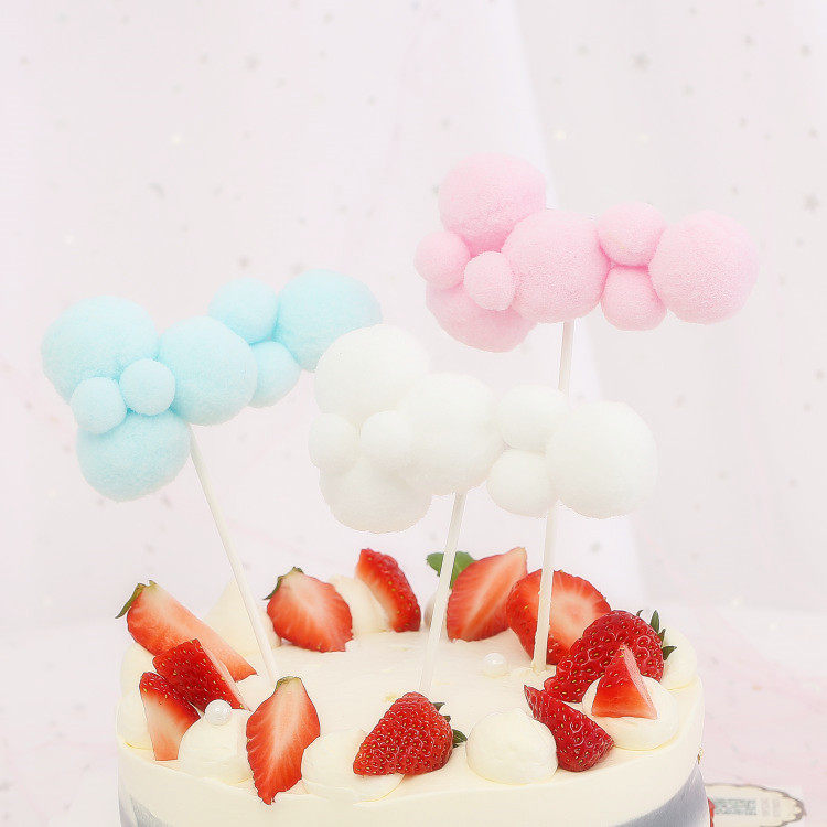 New cake decoration plug-in small frescoed soft cute large cloud Dot solid cloud mullet hair wool ball inserted card accessories plug-in-Taobao