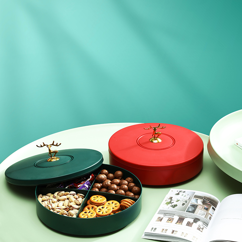 Creative Home Dried Fruit Candy Box Living Room Elk Candy Box Melon snacks disc containing with lid dried fruit Sub-lattice tray