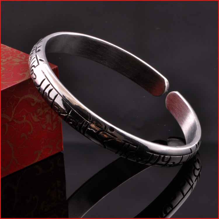 Wenze Silver Workshop Silver Workshop Silver Bracelet 999 Silver Female Fashion Whole Handmade Custom Tibetan Six Words Six Words True Words NO205