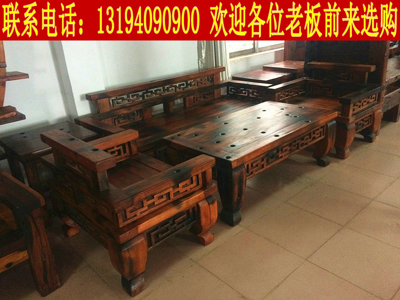 Old boat wood sofa table and chairs combined eco solid wood Ming and Qing Classic furniture hotel Villa Clubhouse Personality Sofa chair