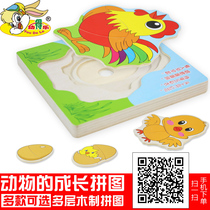 Toys of Toddler Cartoon Animal Growth Stereo Puzzle Children Early Teaching Enlightenment Learning Wooden Sensory Cognition Toys