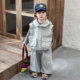 Boys spring and autumn suit 2026 new children's spring striped hooded three-piece set baby handsome and fashionable clothes