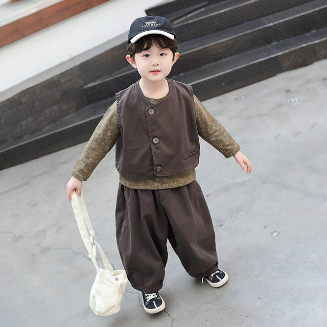 Boys' Suits for Spring and Autumn, Stylish and Fashionable 2025 New Models, Children's Boys' Trendy Little Gentleman Vest Three-Piece Set