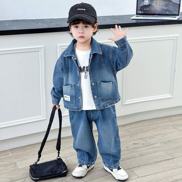 Boys' Denim Suit Spring Outfit 2026 New Cool and Stylish Children's Clothing Three-Piece Set Spring and Autumn Handsome Baby Clothes