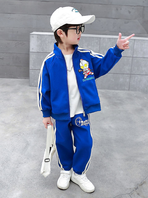 Ultraman Clothes Boys' Spring and Autumn Suit 2024 New Stylish Children's Trendy Sports Cardigan Sweatshirt Two-Piece Set