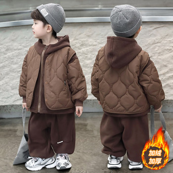 Boys' Three-Piece Vest Set with Fleece Lining, Thickened for Autumn and Winter 2026, New Stylish and Handsome Children's Winter Cotton Clothing