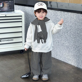 Boys' Spring Outfit Set 2026 New Stylish Baby Striped Pants Boys' Spring and Autumn Cool Sweatshirt Two-Piece Set