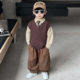 Boys' Spring Outfit Set, College-Style Sweater and Vest, Autumn 2026 New Korean-Style Stylish Shirt Three-Piece Set for Children