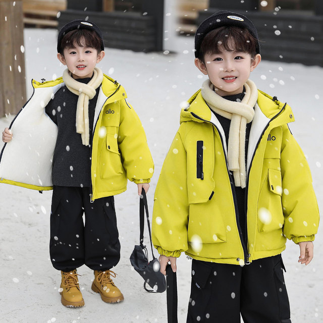 Children's velvet jacket boys' winter workwear cotton clothes 2025 new baby boy thickened cotton jacket pie jacket