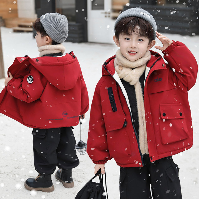 Children's velvet jacket boys' winter workwear cotton clothes 2025 new baby boy thickened cotton jacket pie jacket