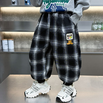 Boys' Plaid Long Pants Spring Outfit Children's Casual Jogger Pants 2026 New Cartoon Baby Lantern Pants Stylish Trousers