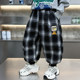 Boys' Plaid Long Pants Spring Outfit Children's Casual Jogger Pants 2026 New Cartoon Baby Lantern Pants Stylish Trousers