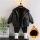 Boys' Fleece-Lined Leather Jacket Winter Cotton Coat 2024 New Stylish Korean Version Fashionable Baby Children's Thickened Jacket