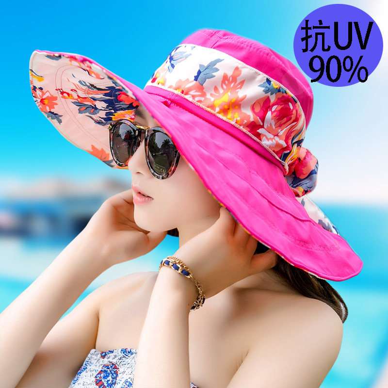 Japan hat children's anti-UV folding lady sunhat Han version Flower Color Trend Big along the beach sunscreen