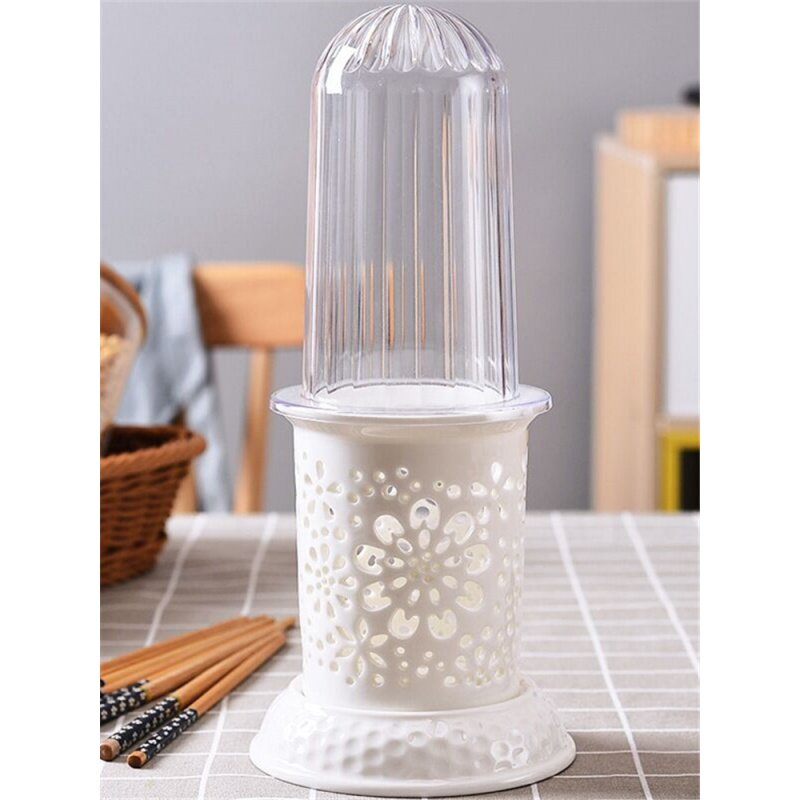 Ceramic chopsticks basket with lid drained hollow chopsticks cage mold-proof dust-proof chopsticks box creative Korean chopsticks tube anti-cockroach