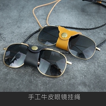 Japanese style handmade sunglasses lanyard glasses clip head layer cowhide hand sunglasses chain anti-drop glasses lanyard ins